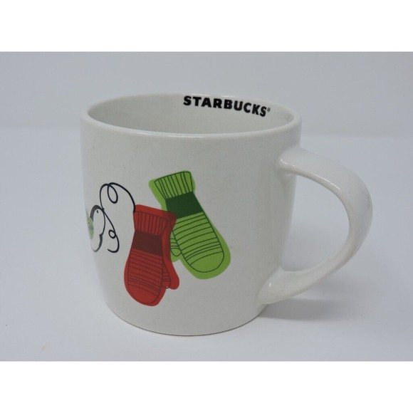 2011 Starbucks Holiday Dove & Mittens Red & Green White Coffee Mug Cup 10oz - Picture 14 of 14